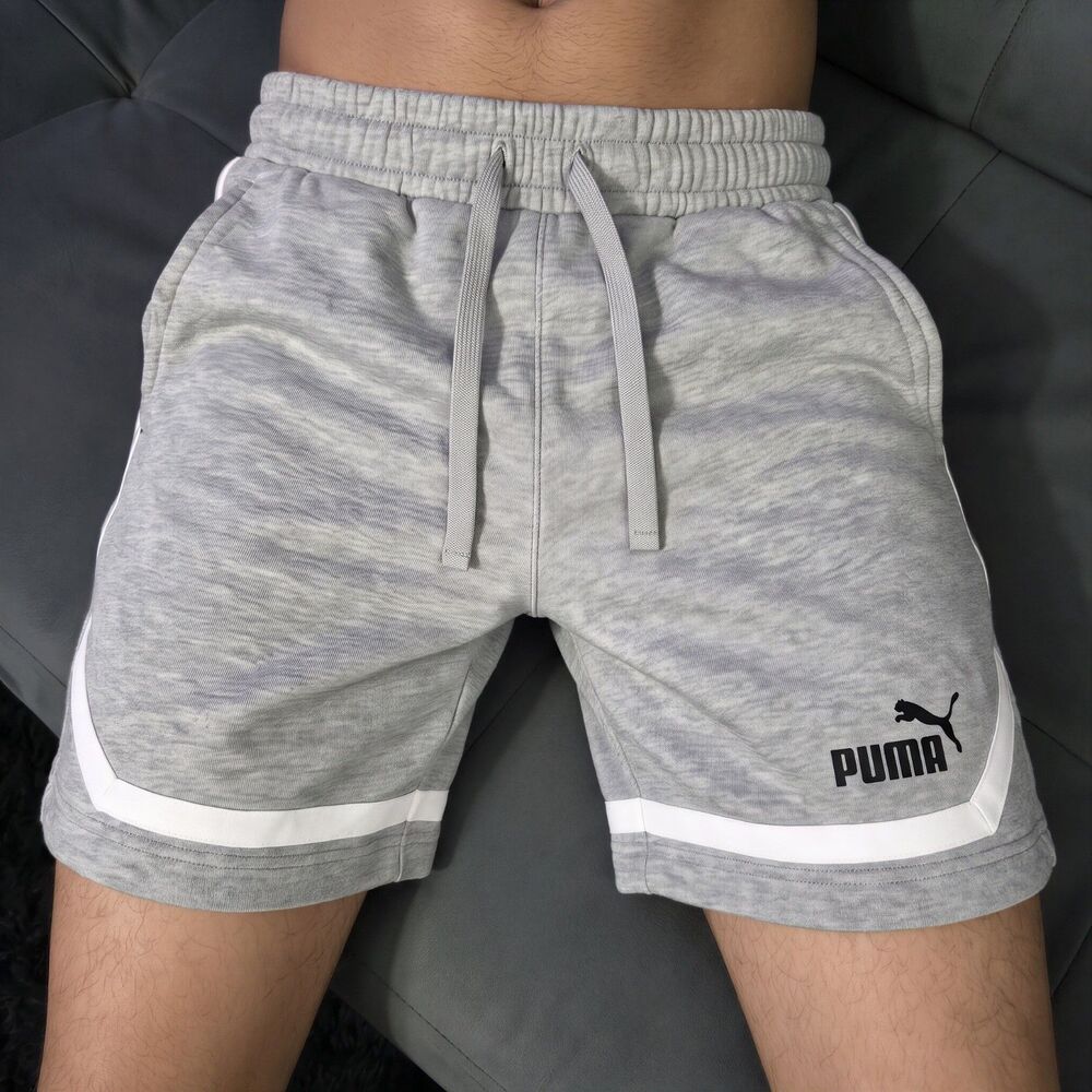 Puma Vintage Soccer Gym Sweat Shorts Soft Pockets Heather Gray Medium